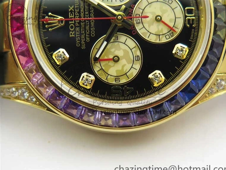 MiroTime 0124 Daytona 116589RBOW YG Rainbow Crystal BLF Best Edition Black Dial on Rubber Strap A EasyMatch 3238